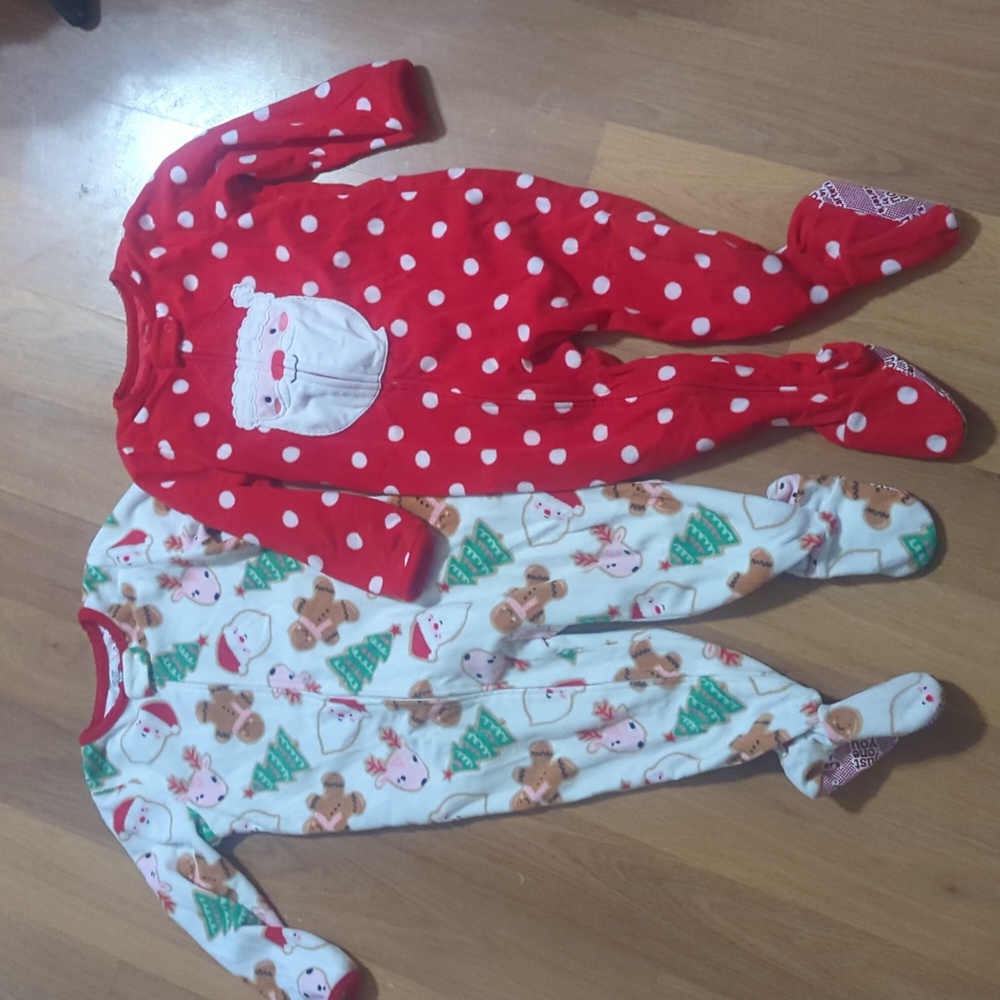 2 Fleece footie Christmas pajamas